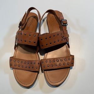 Brown Leather and Metal Detail Sandals
